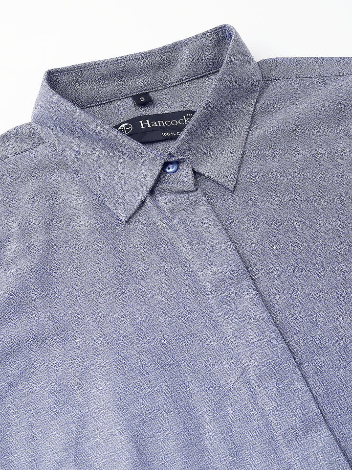 Women Blue & Grey Solid Pure Cotton Regular Fit Formal Shirt