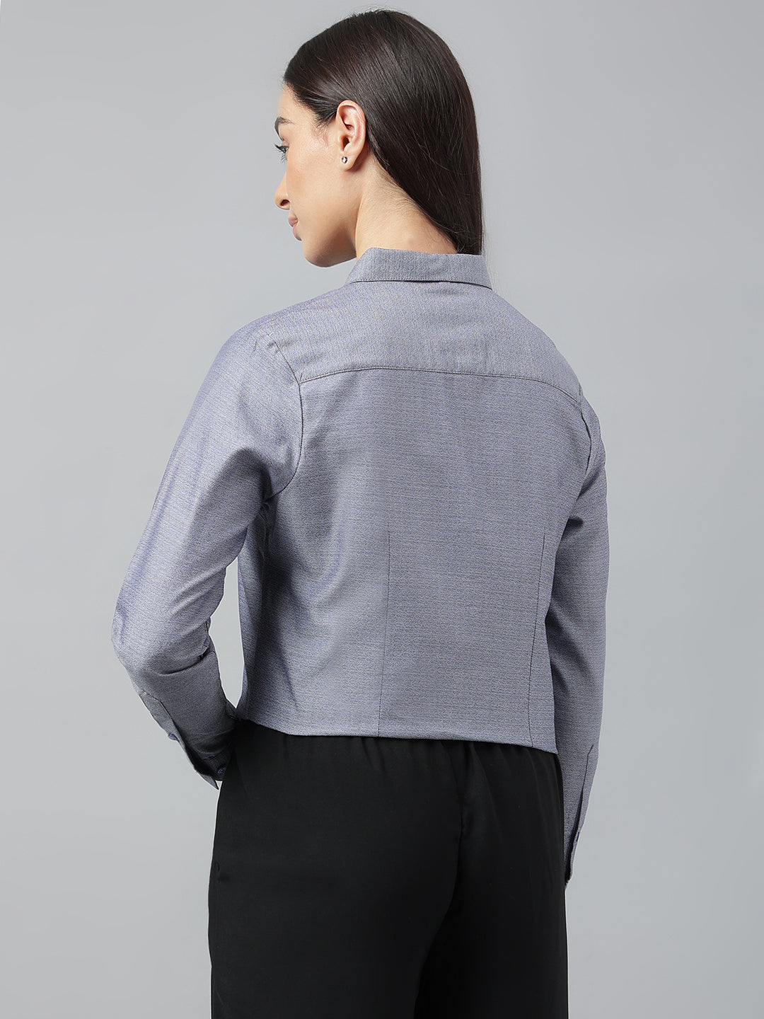 Women Blue & Grey Solid Pure Cotton Regular Fit Formal Shirt