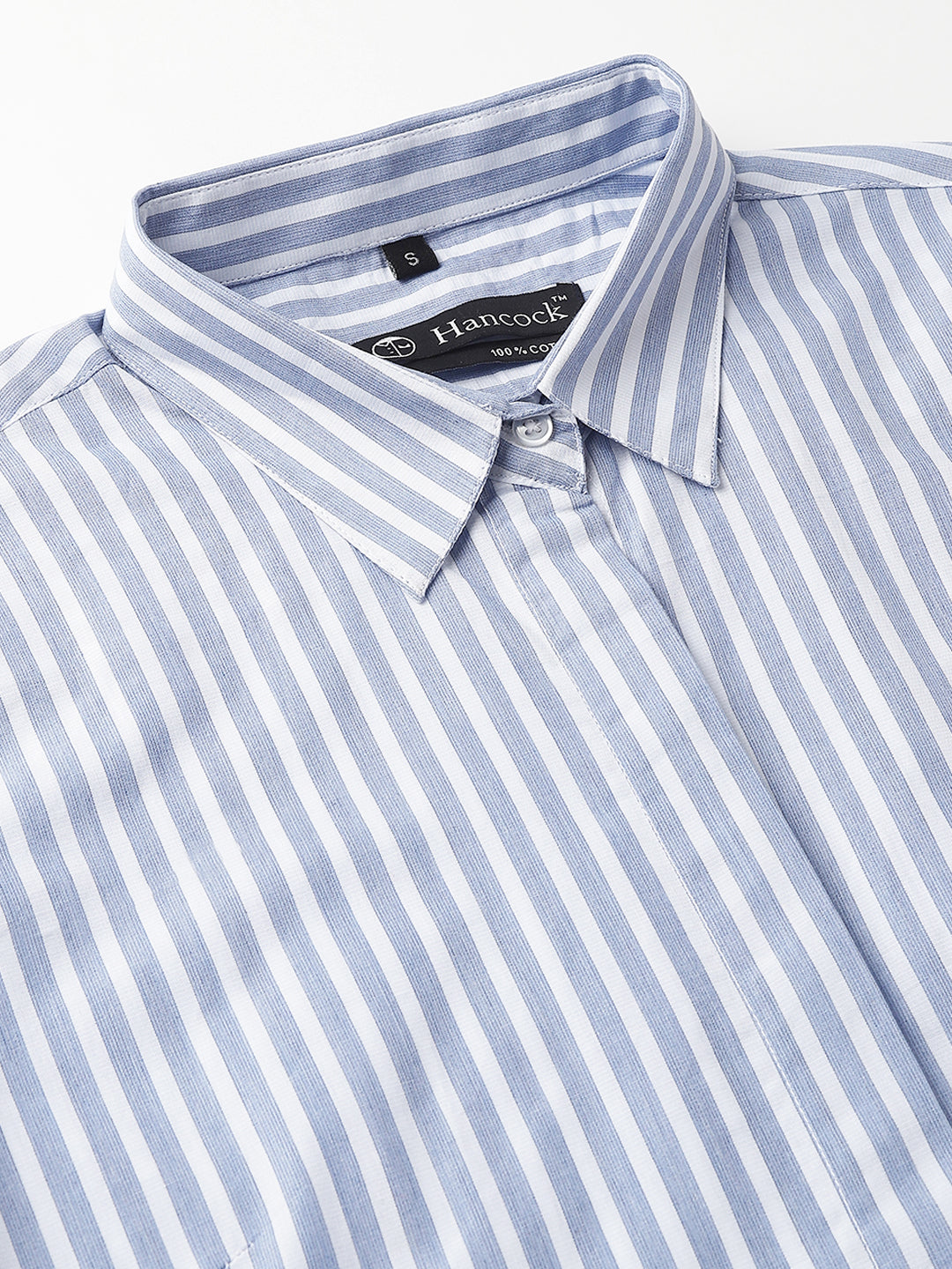 Women Blue &White Stripes Pure Cotton Regular Fit Formal Shirt