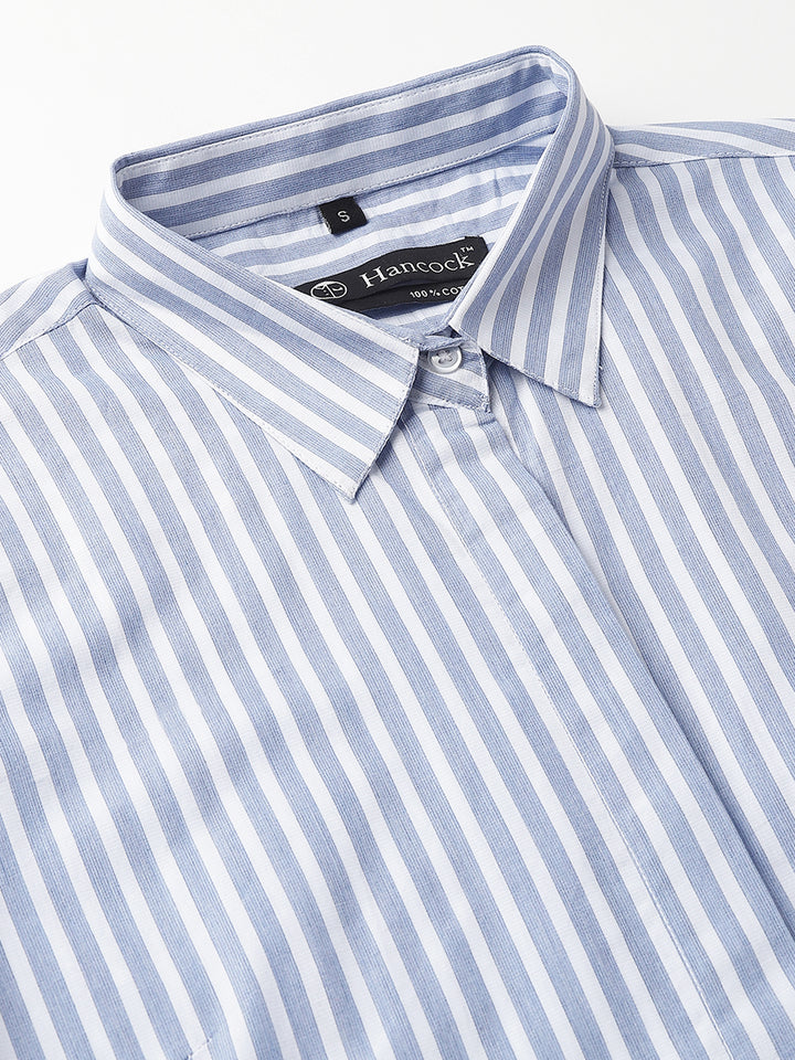 Women Blue &White Stripes Pure Cotton Regular Fit Formal Shirt