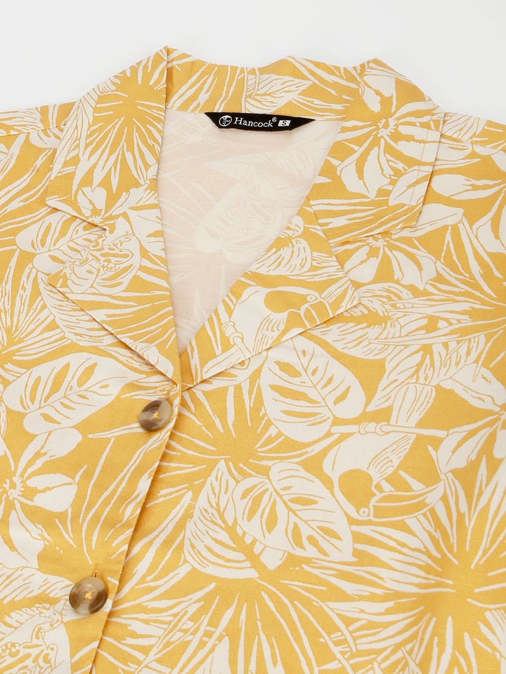 Women Yellow &Beige Prints Pure Cotton Regular Fit Casual Shirt