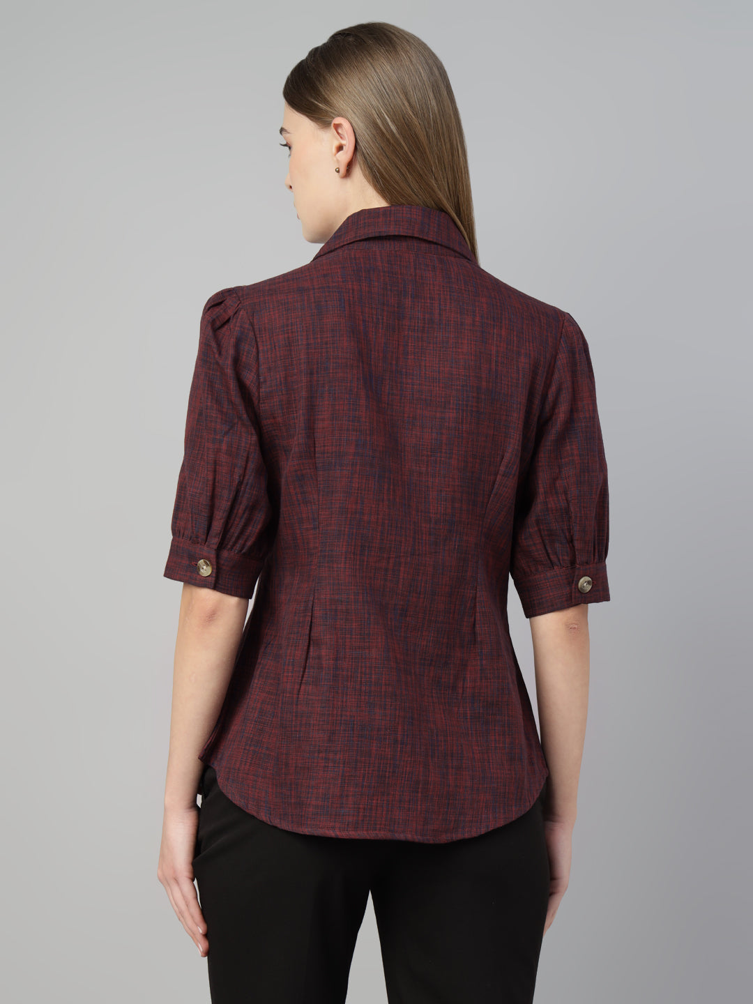 Women Maroon Solid Pure Cotton Regular Fit Formal Shirt