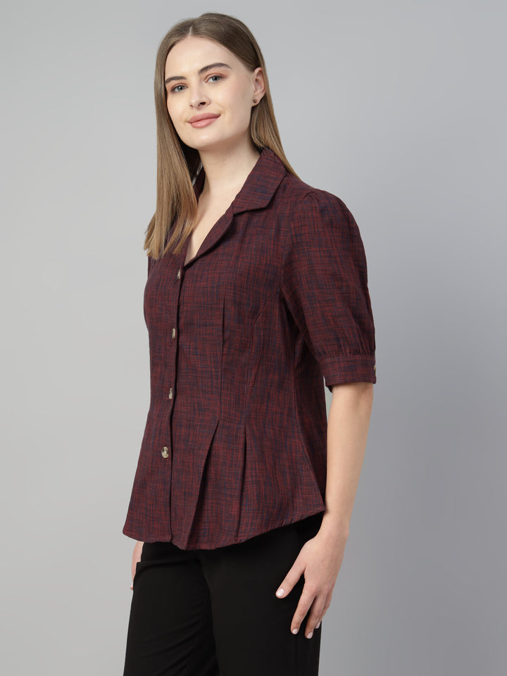 Women Maroon Solid Pure Cotton Regular Fit Formal Shirt