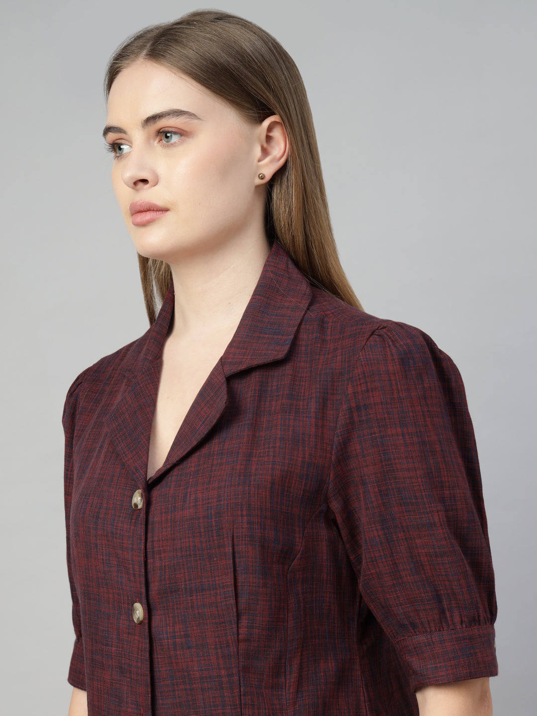 Women Maroon Solid Pure Cotton Regular Fit Formal Shirt