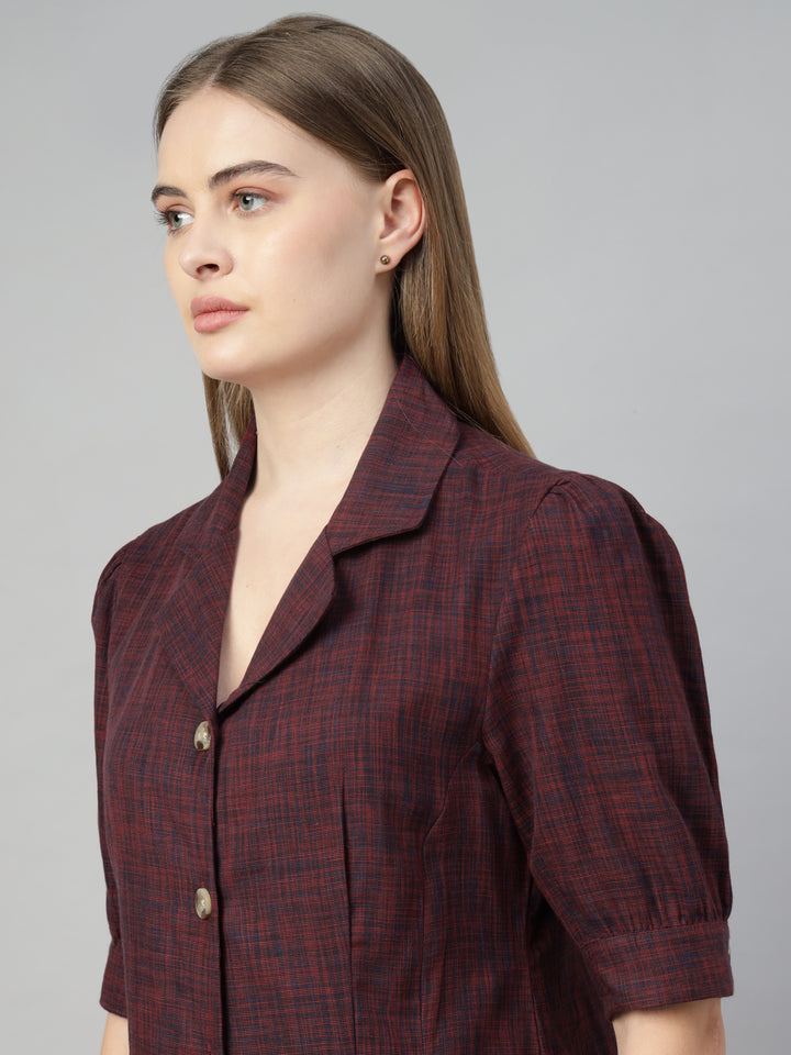 Women Maroon Solid Pure Cotton Regular Fit Formal Shirt