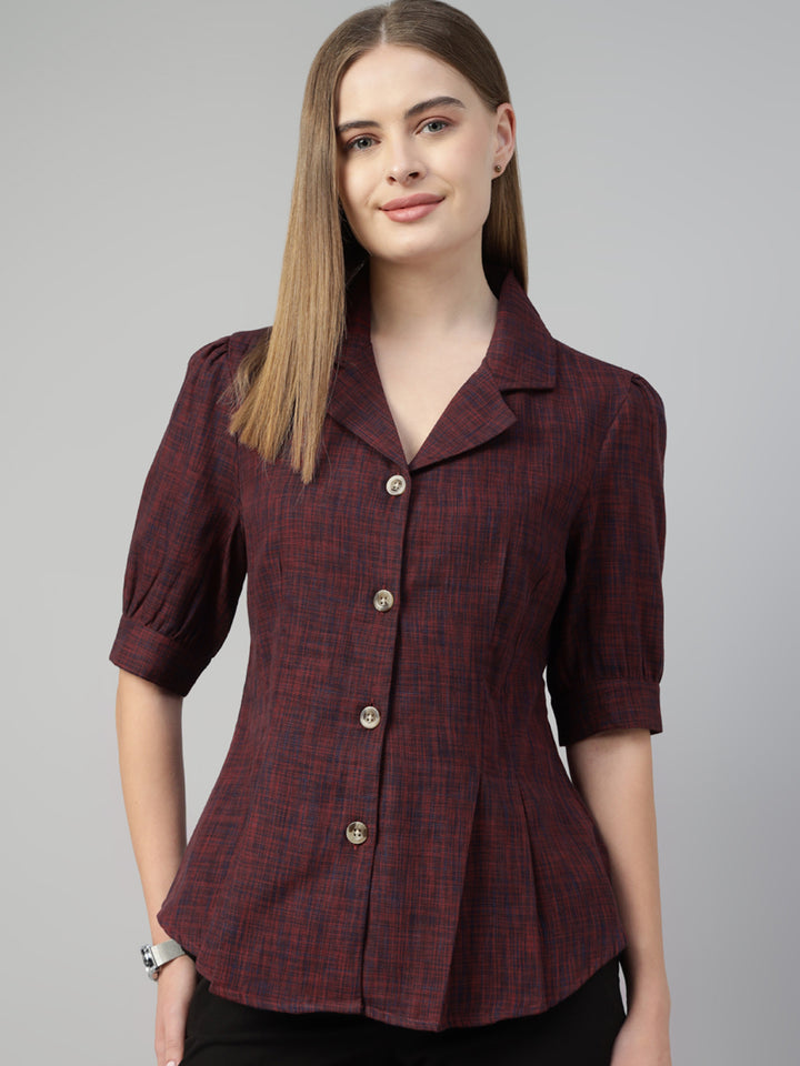 Women Maroon Solid Pure Cotton Regular Fit Formal Shirt