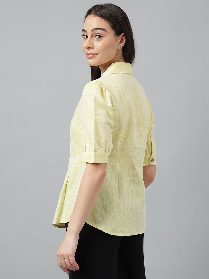 Women Yellow Solid Pure Cotton Regular Fit Formal Shirt