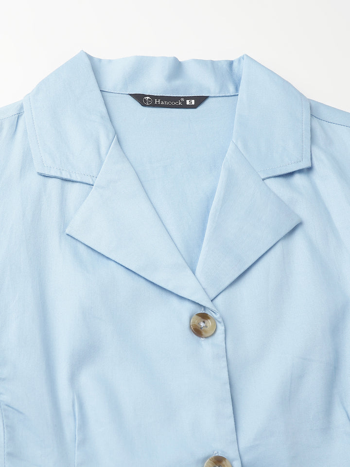 Women Sky Blue Solid Pure Cotton Regular Fit Formal Shirt