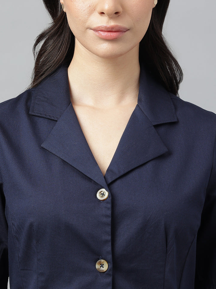 Women Navy  Solid Pure Cotton Regular Fit Formal Shirt