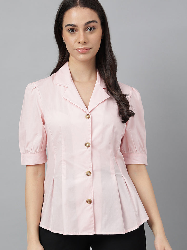 Women Pink Solid Pure Cotton Regular Fit Formal Shirt