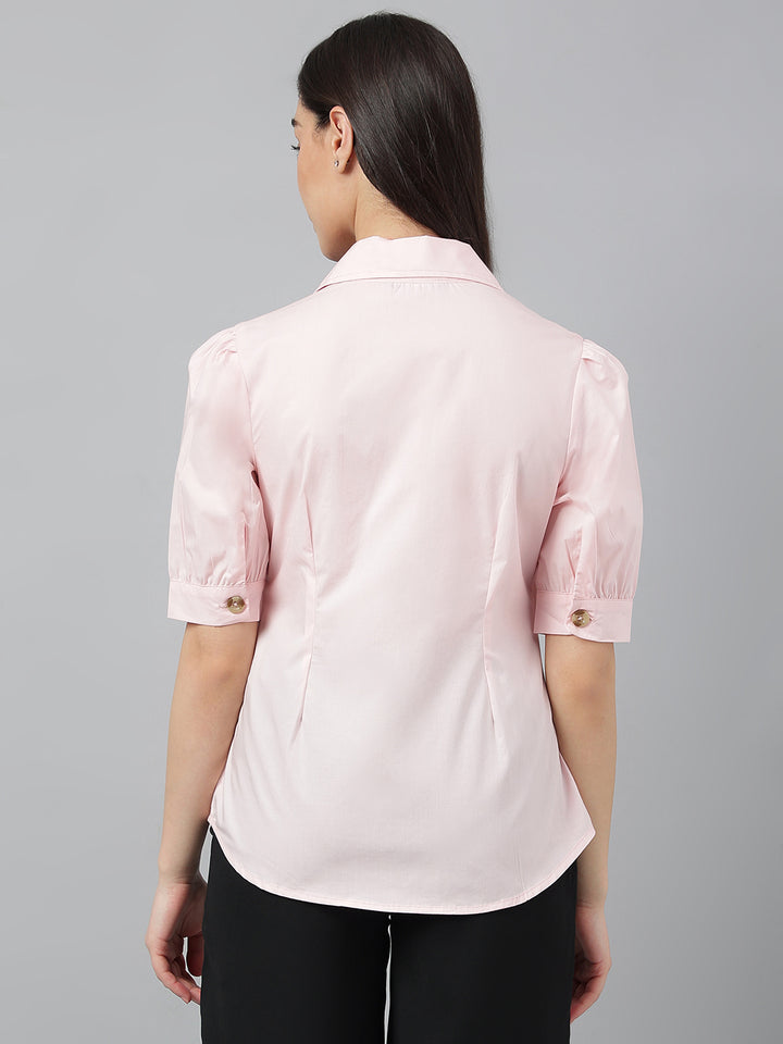 Women Pink Solid Pure Cotton Regular Fit Formal Shirt