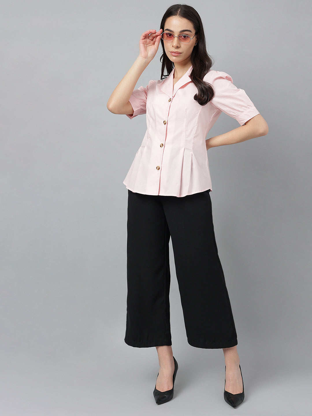 Women Pink Solid Pure Cotton Regular Fit Formal Shirt
