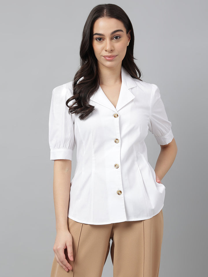 Women White Solid Pure Cotton Regular Fit Formal Shirt