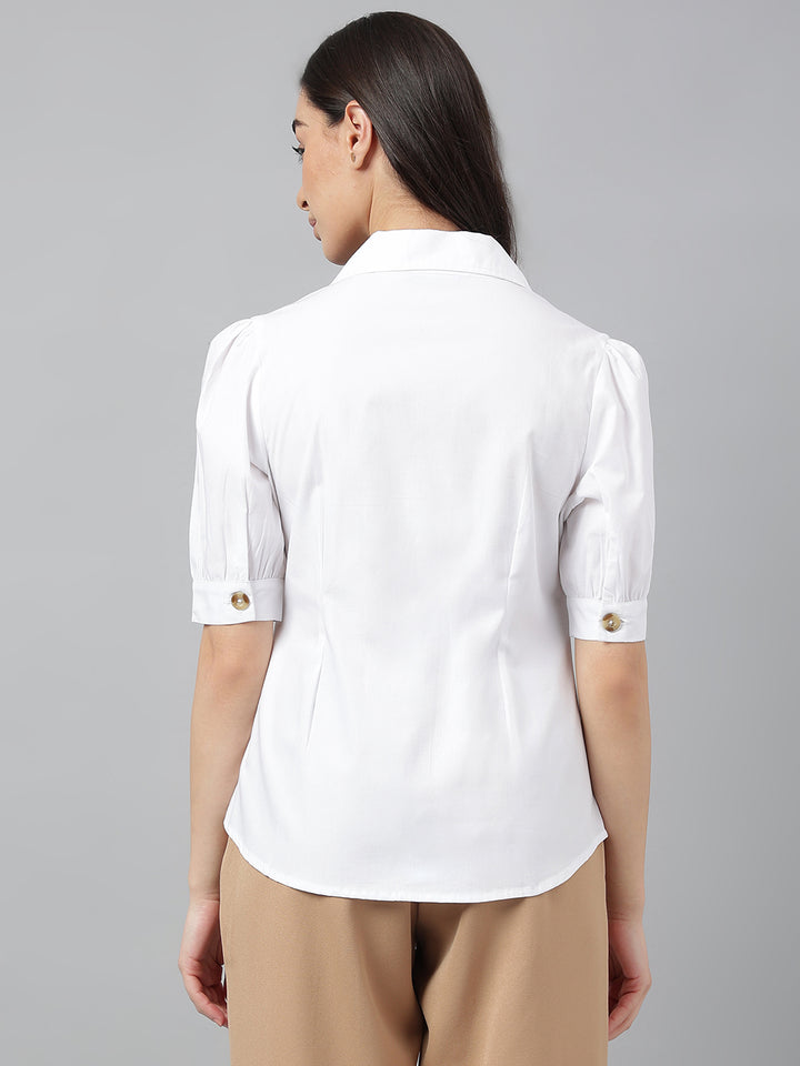 Women White Solid Pure Cotton Regular Fit Formal Shirt