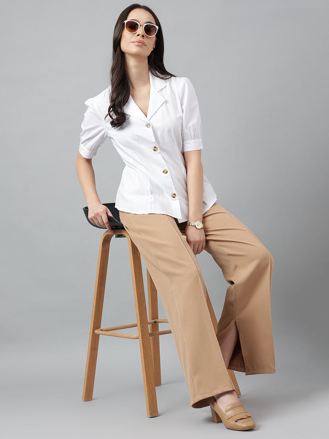 Women White Solid Pure Cotton Regular Fit Formal Shirt