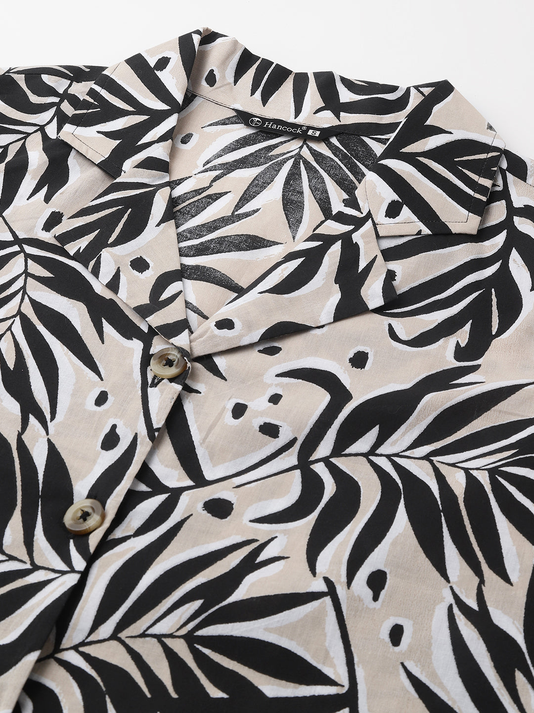 Women Beige & Black Tropical  Print Pure Cotton Regular Fit Casual Shirt