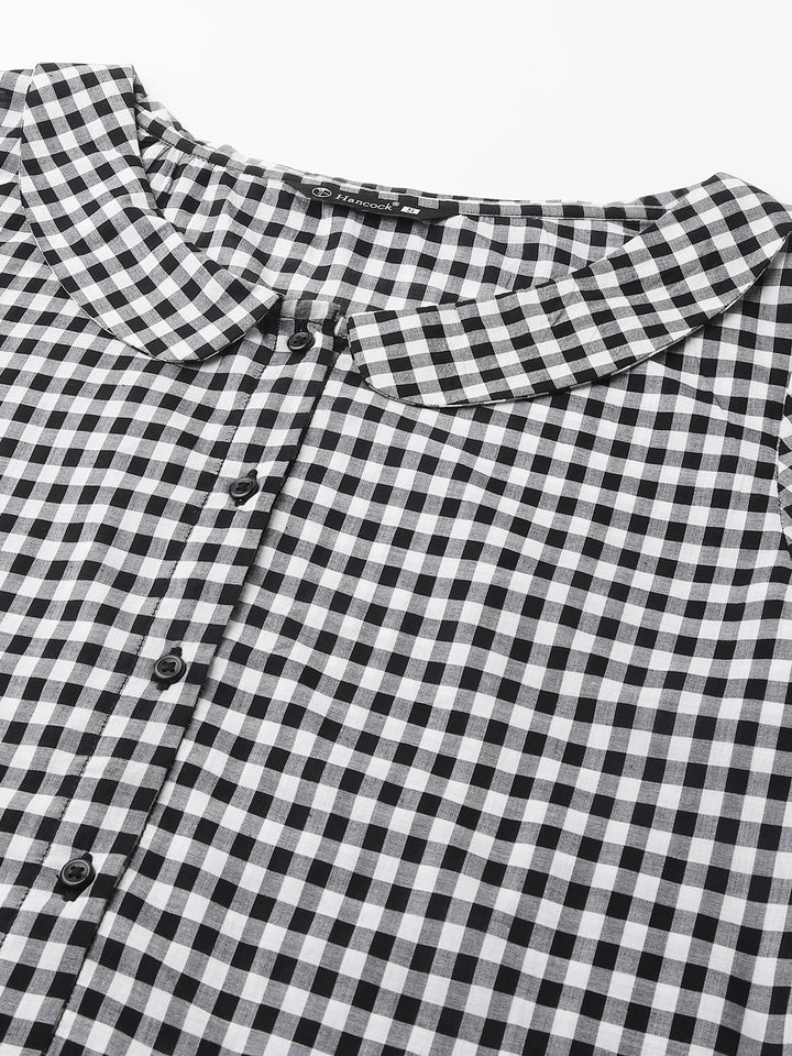 Women Black & White Gingham Check Pure Cotton Regular Fit Formal Shirt