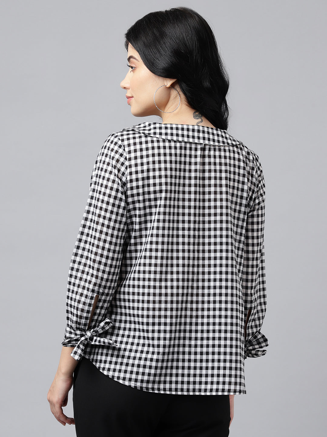 Women Black & White Gingham Check Pure Cotton Regular Fit Formal Shirt