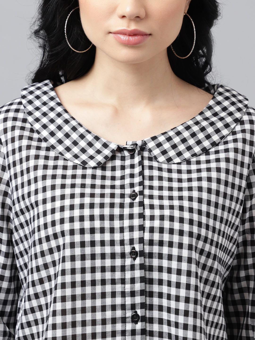 Women Black & White Gingham Check Pure Cotton Regular Fit Formal Shirt