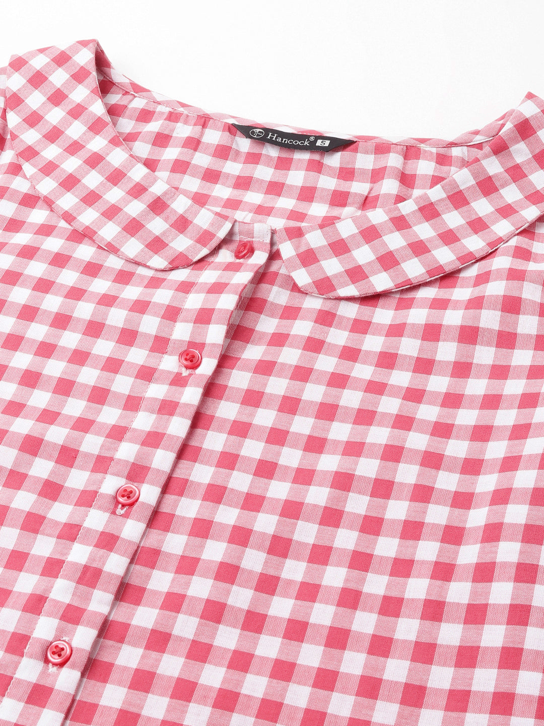 Women Pink & White Gingham Check Pure Cotton Regular Fit Formal Shirt