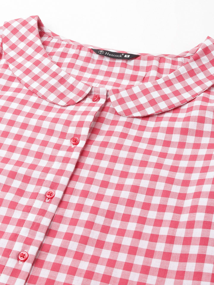 Women Pink & White Gingham Check Pure Cotton Regular Fit Formal Shirt
