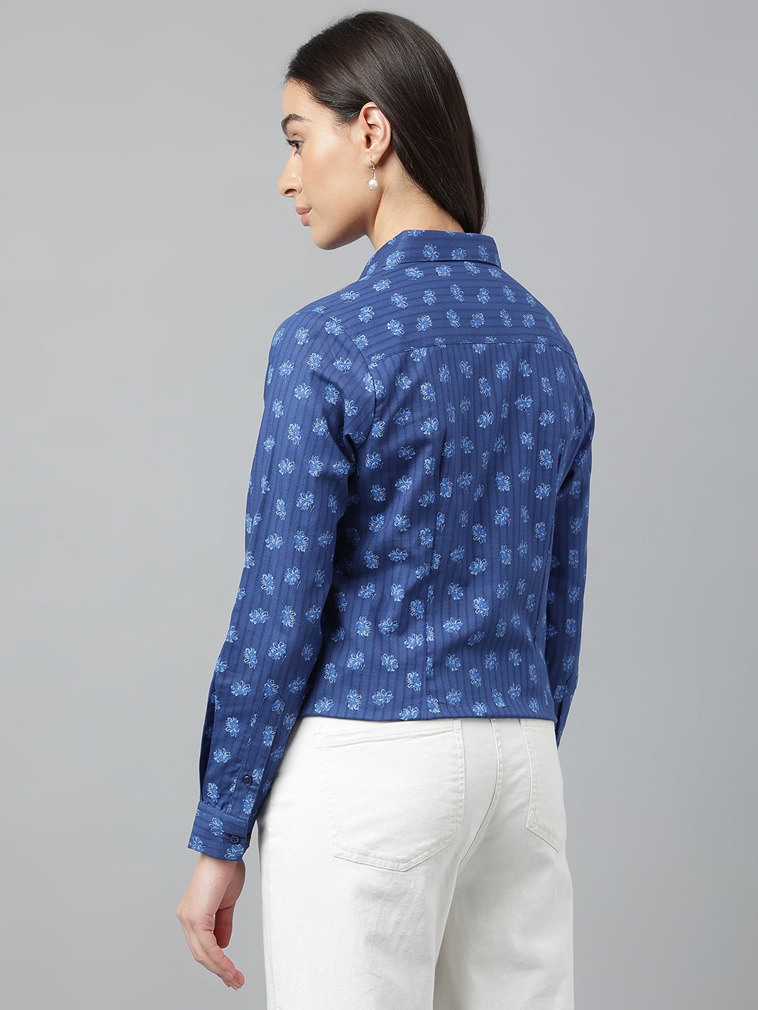 Women Navy  Prints Pure Cotton Regular Fit Formal Shirt