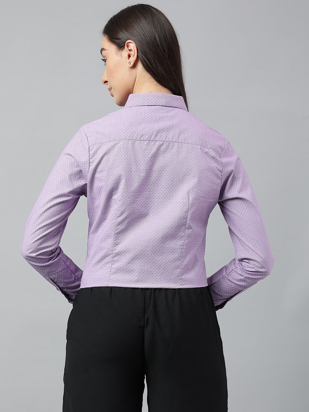 Women Purple & White Solid Pure Cotton Regular Fit Formal Shirt