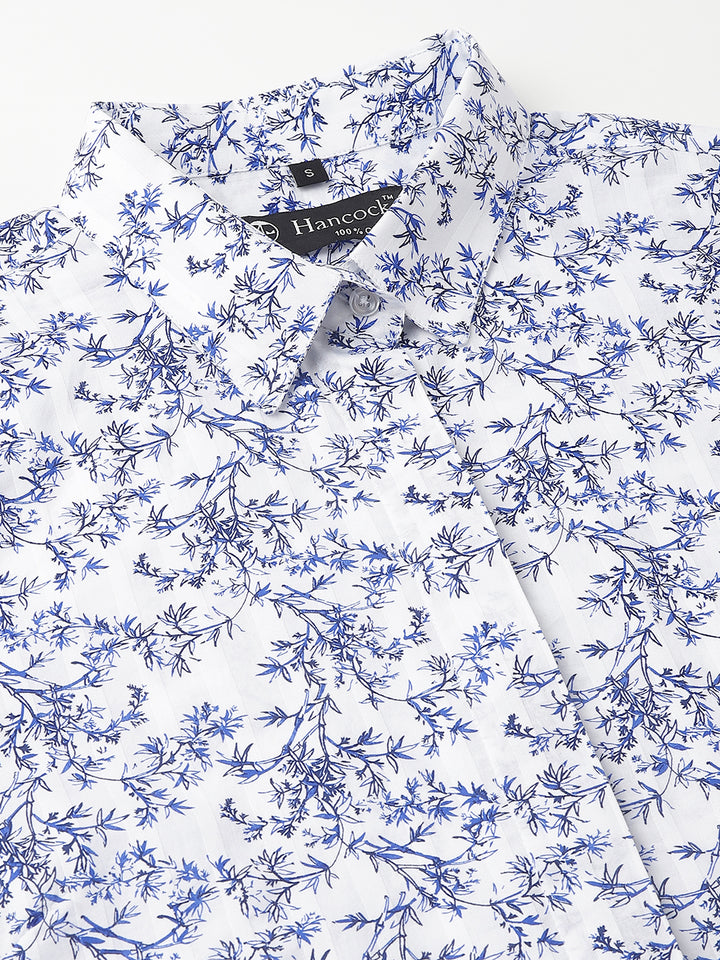 Women White & Blue Prints Pure Cotton Regular Fit Formal Shirt