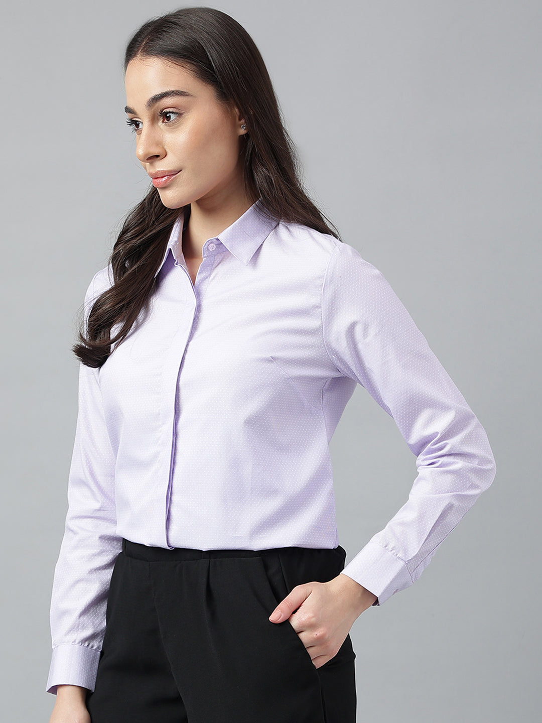 Women Purple & White Stripes Pure Cotton Regular Fit Formal Shirt