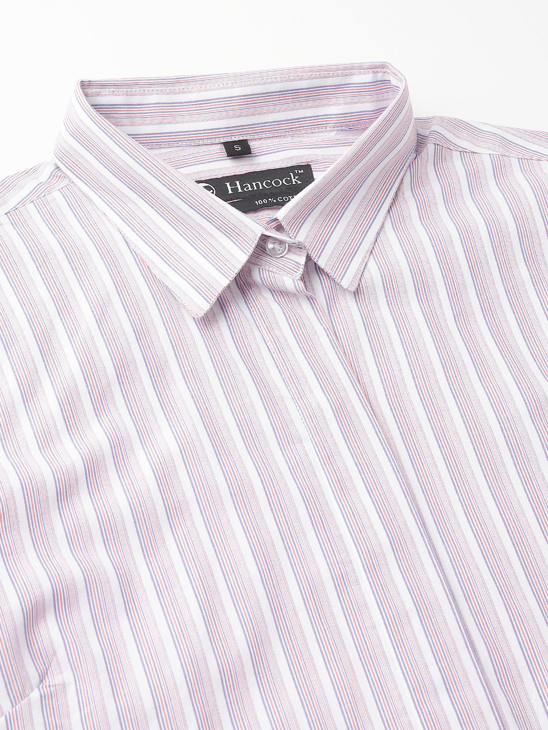 Women White & Blue Stripes Pure Cotton Regular Fit Formal Shirt