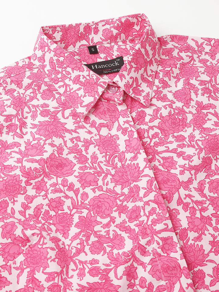 Women Pink Prints Pure Cotton Regular Fit Formal Shirt