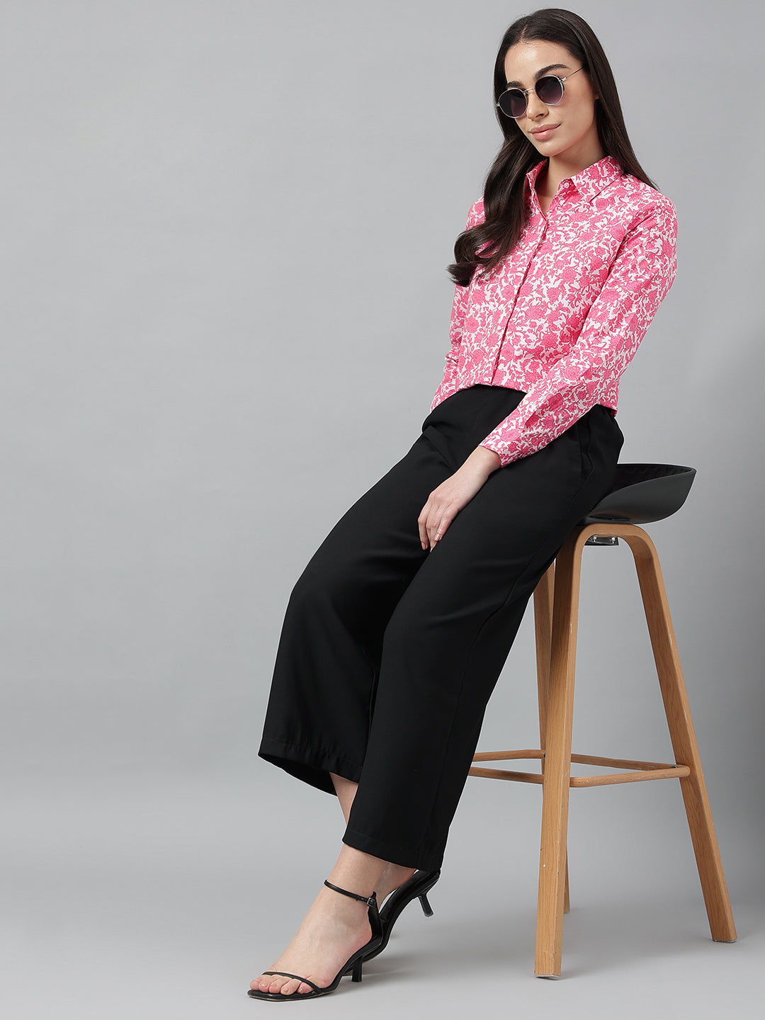 Women Pink Prints Pure Cotton Regular Fit Formal Shirt