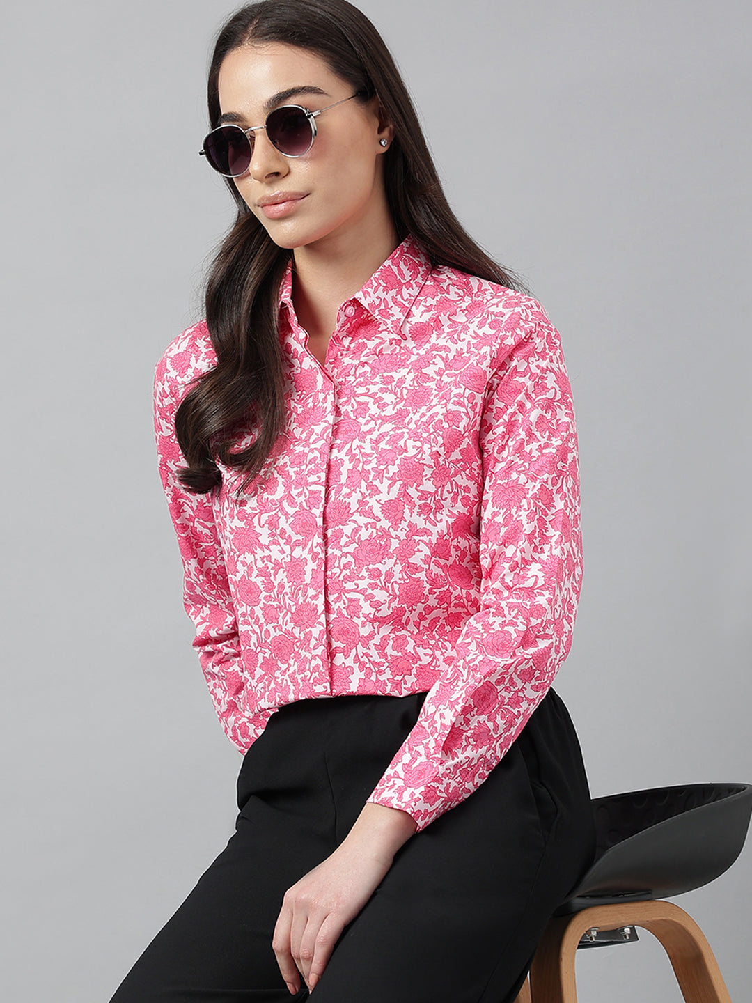 Women Pink Prints Pure Cotton Regular Fit Formal Shirt