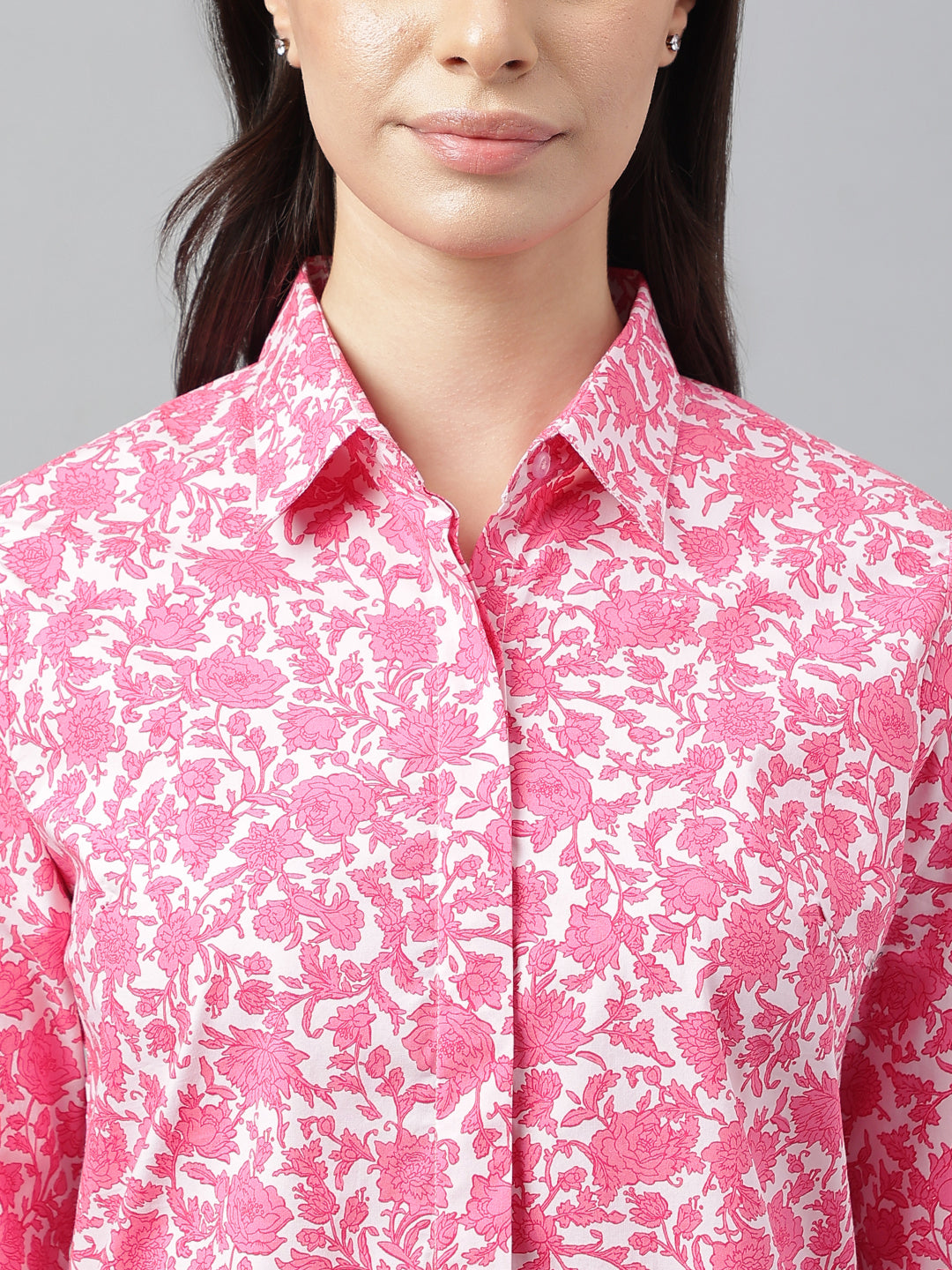 Women Pink Prints Pure Cotton Regular Fit Formal Shirt