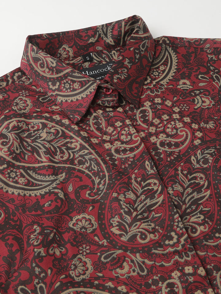 Women Maroon & Beige Prints Pure Cotton Regular Fit Formal Shirt