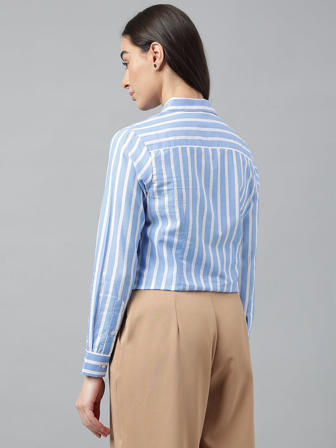 Women Blue &White Stripes Viscose Rayon Regular Fit Formal Shirt