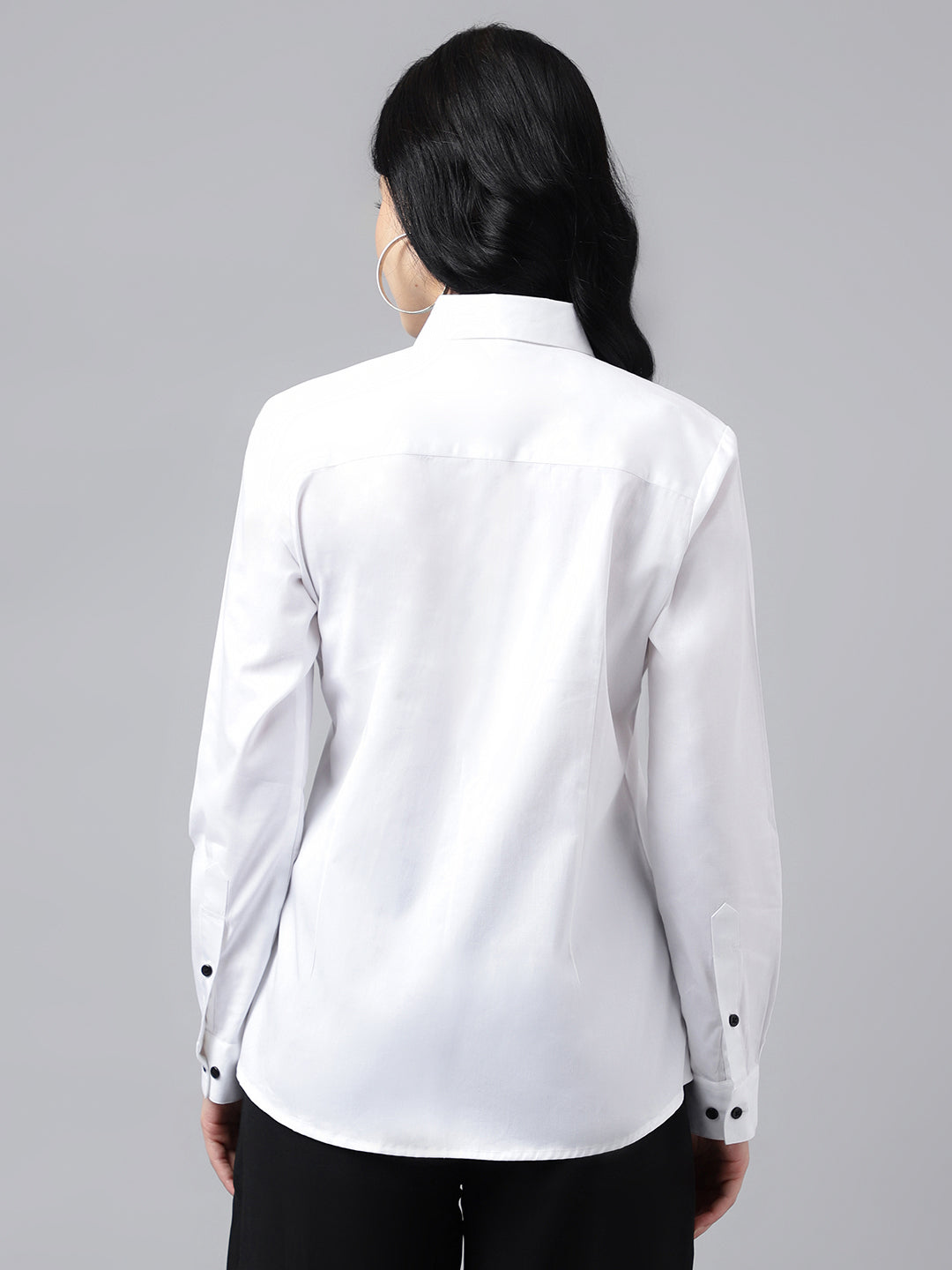 Women White Solid Sequined Emblished Pure Cotton Regular Fit Party Shirt