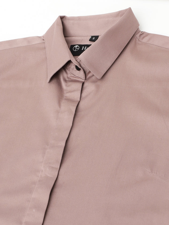 Women Dusty mauve Solid Cotton Satin Regular Fit Formal Shirt