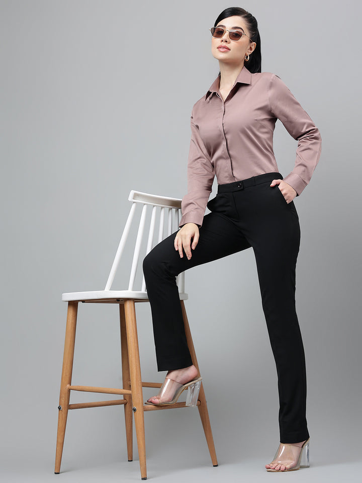 Women Dusty mauve Solid Cotton Satin Regular Fit Formal Shirt