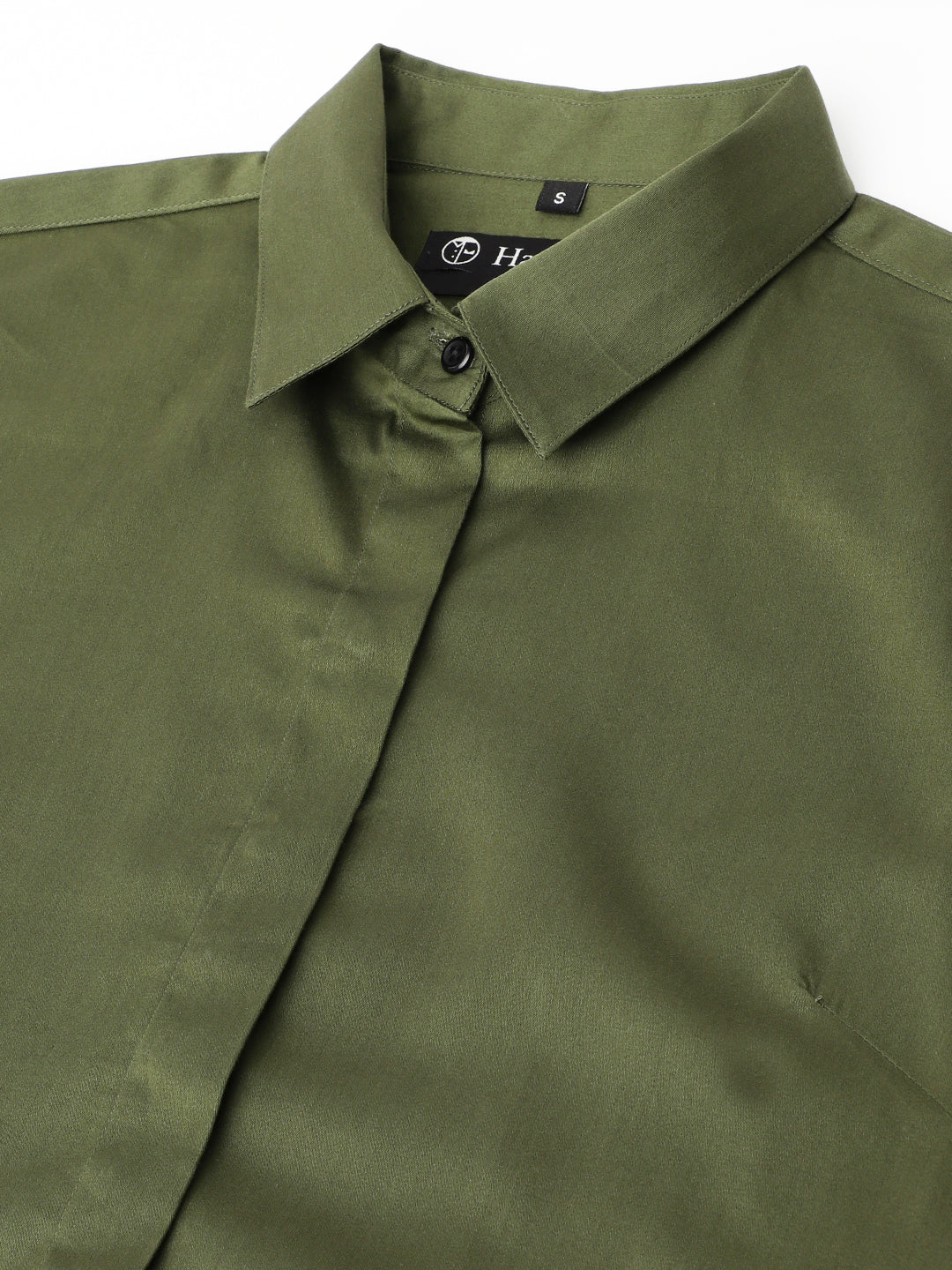 Women Olive Solid Cotton Satin Regular Fit Formal Shirt