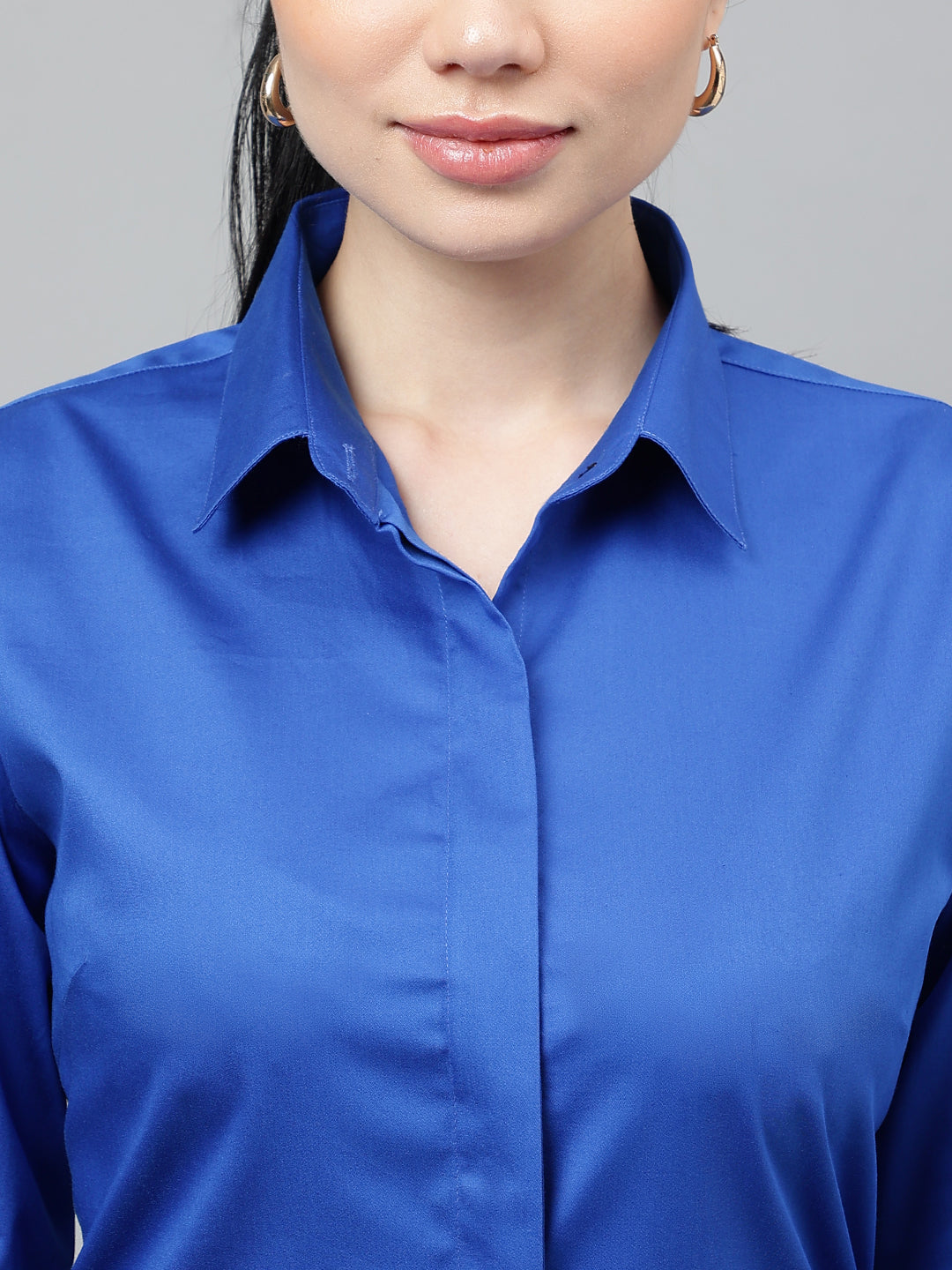 Hancock Women Royal Blue Solid Cotton Satin Regular Fit Formal Shirt Hancock Women Royal Blue Solid Cotton Satin Regular Fit Formal Shirt