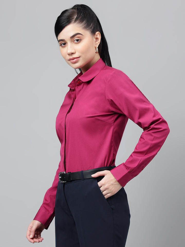 Women Magenta Solid Pure Cotton Regular Fit Formal Shirt