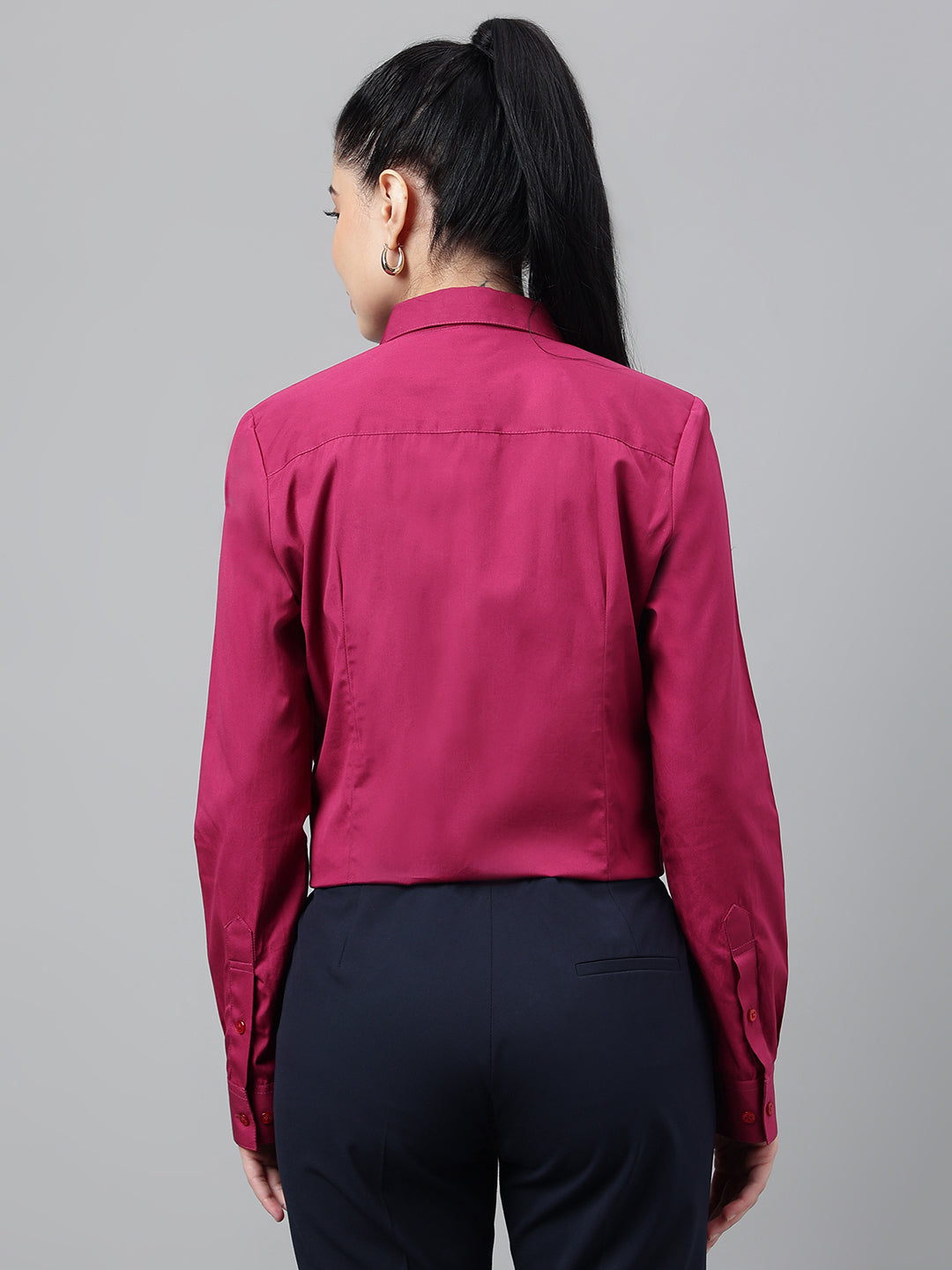 Women Magenta Solid Pure Cotton Regular Fit Formal Shirt