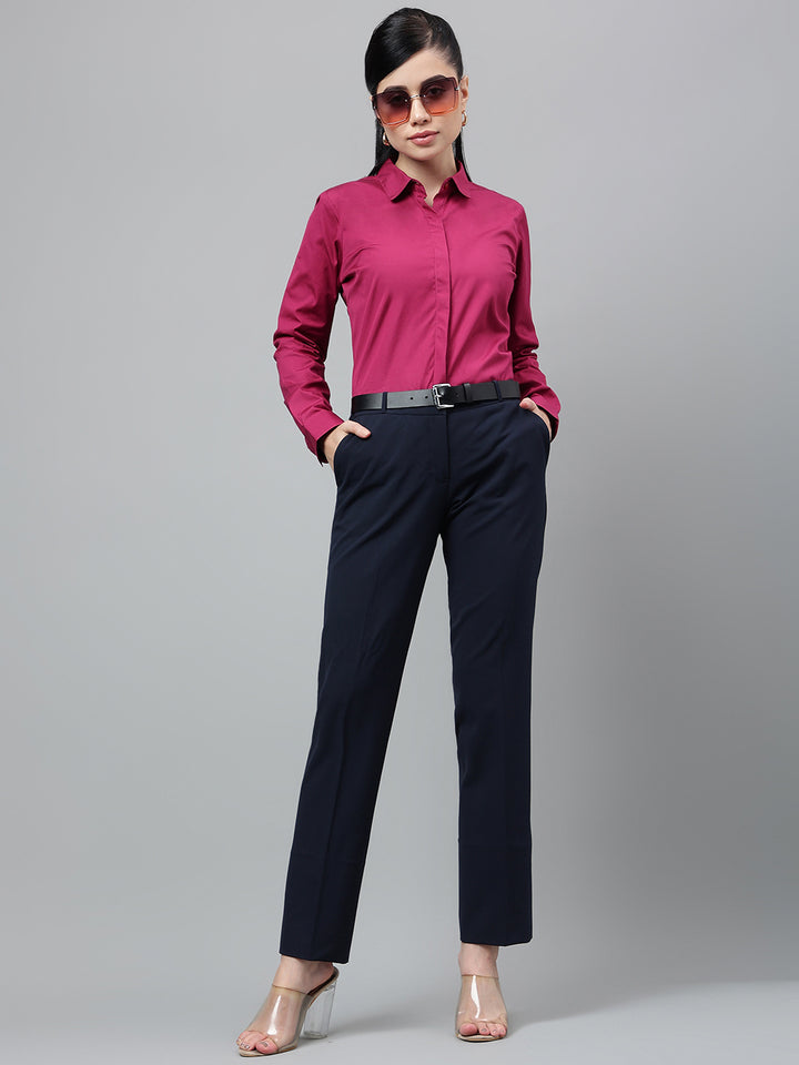 Women Magenta Solid Pure Cotton Regular Fit Formal Shirt