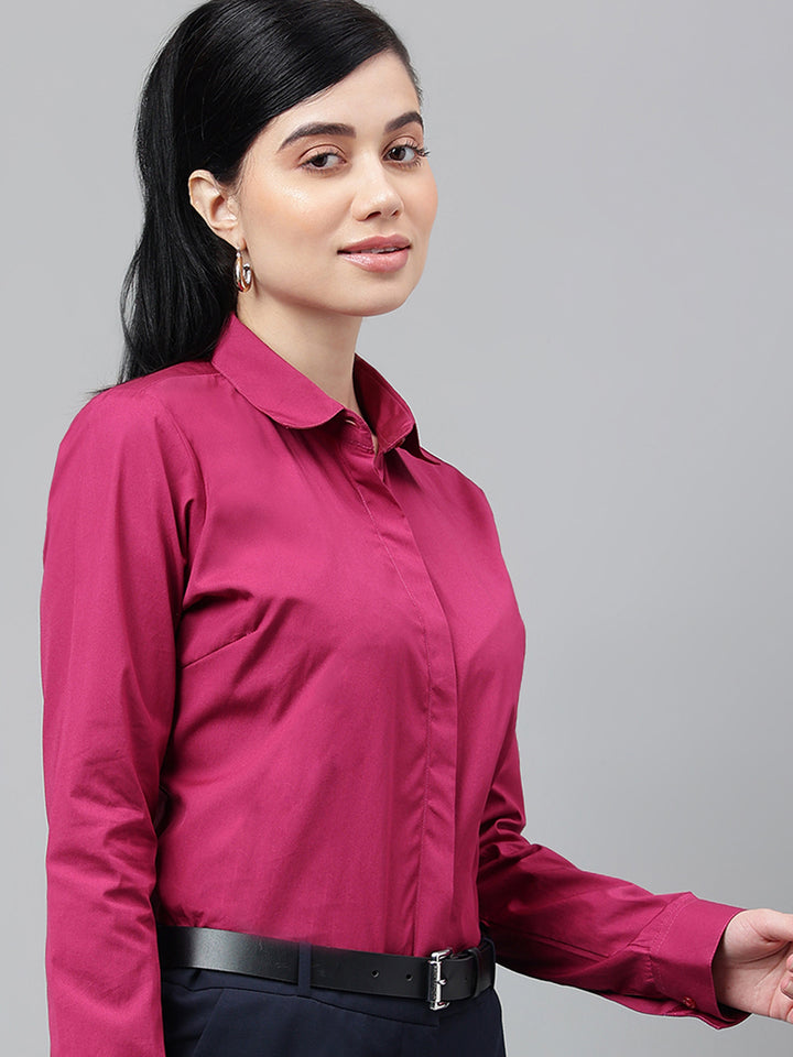 Women Magenta Solid Pure Cotton Regular Fit Formal Shirt