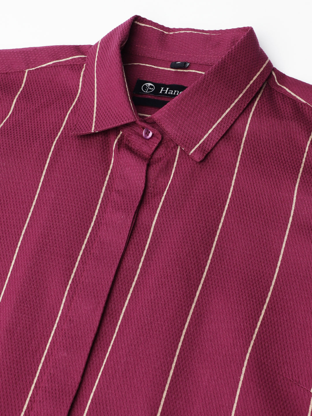 Women Burgundy Striped Pure Cotton Regular Fit Formal Shirt