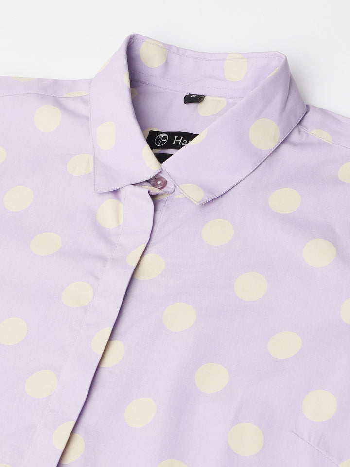 Women Lavender Polka Dot Printed Pure Cotton Regular Fit Formal Shirt