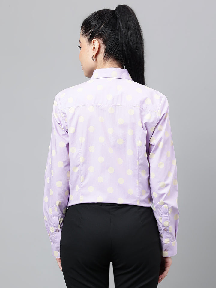 Women Lavender Polka Dot Printed Pure Cotton Regular Fit Formal Shirt