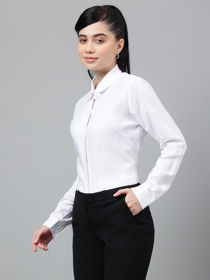 Women White Self Design Viscose Rayon Regular Fit Formal Shirt