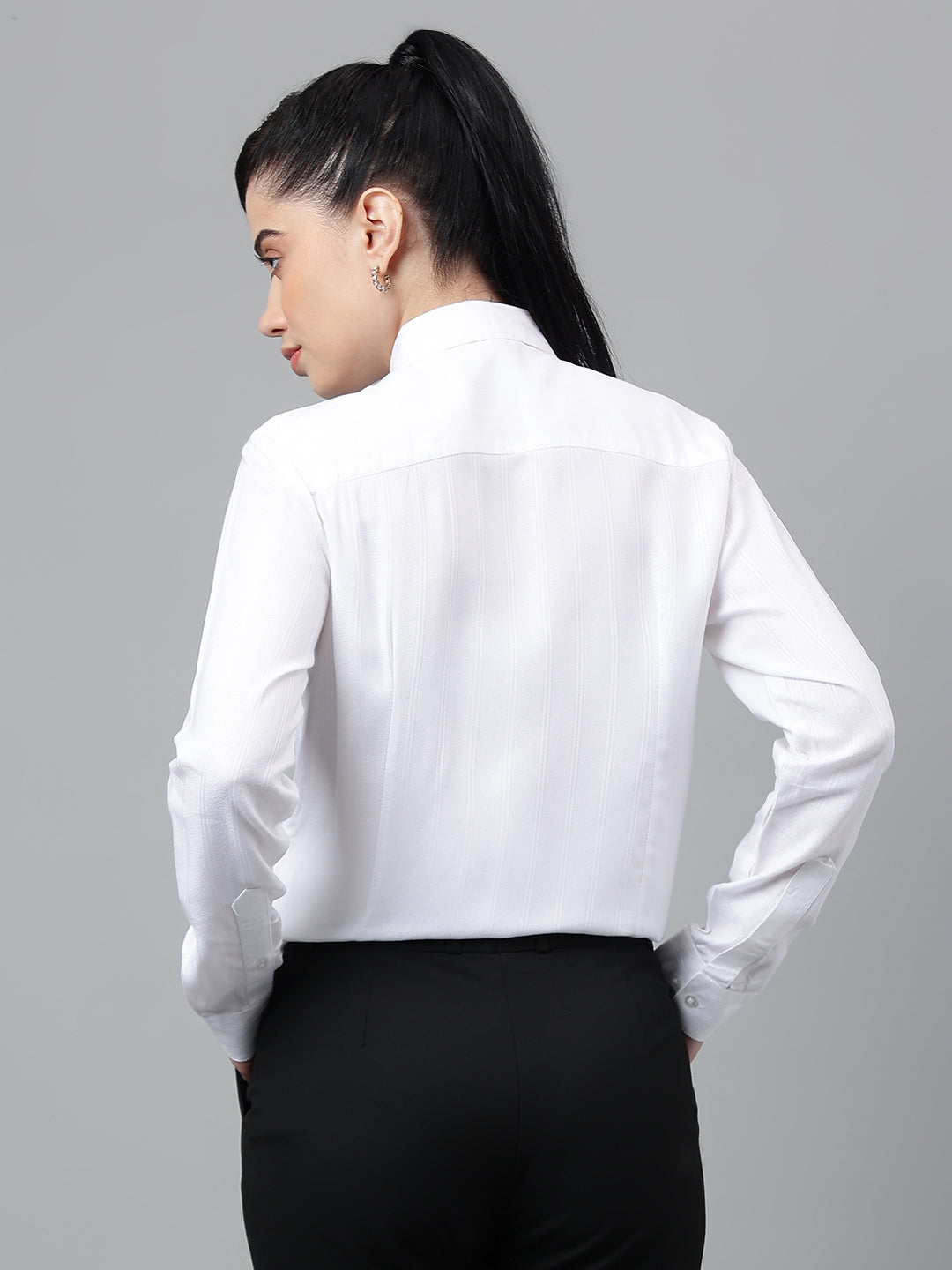 Women White Self Design Viscose Rayon Regular Fit Formal Shirt